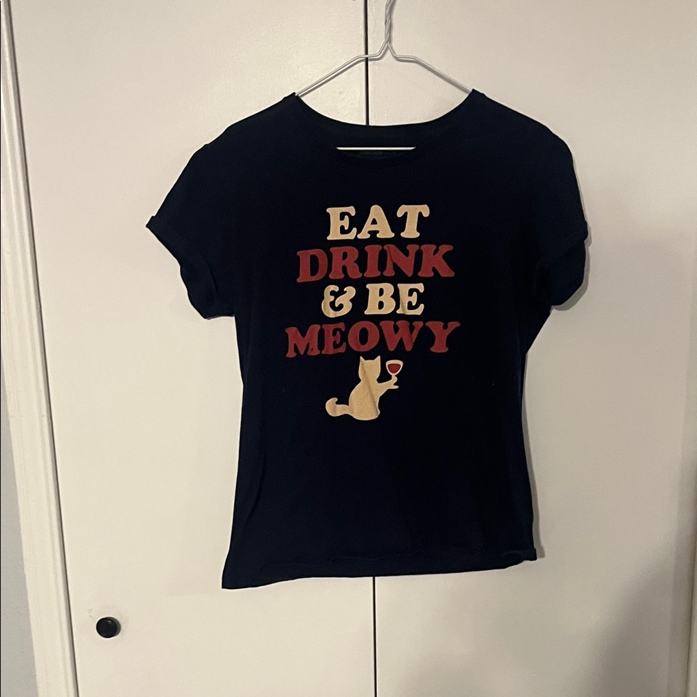 Navy Blue Cat Graphic T-Shirt